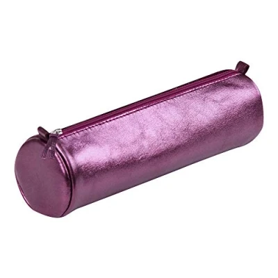 Imagen de Clairefontaine 8689C Trousse Scolaire Cuirisé Ronde Ø5,5x22 cm en Véritable Cuir irisé, Cerise