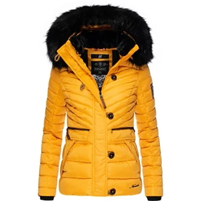Imagen de Navahoo Wisteriaa Chaqueta de invierno para mujer con capucha piel sintética extraíble, amarillo, S