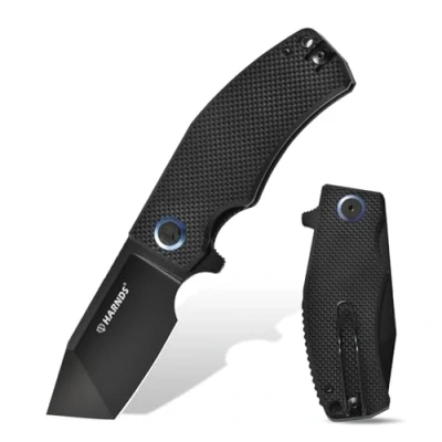 Imagen de Harnds Navaja de Bolsillo, Cuchillo plegable con hoja acero D2, Tanto EDC Clip Mango G10, Supervivencia Cuchillos, Revenant (Negro Negro Titanio)