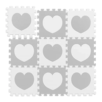 Imagen de Relaxdays 0 Alfombra Puzle Corazón Niños, 18 Piezas, Colchoneta Bebés, Sin Sustancias Nocivas, 91,5x91,5 cm, Blanco y Gris, Set de 9