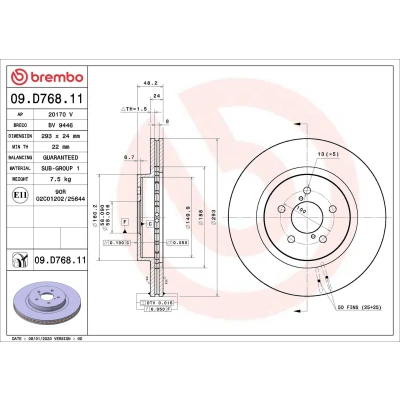 Imagen de BREMBO 09.D768.11 Disco de freno 293 24 5 ventilación interna revestido SUBARU: Impreza V Hatchback