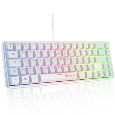 Imagen de The G Lab Keyz Hydrogen, Teclado Gamer 60%, semimecánico con Cable Azerty, retroiluminación Multicolor, Mini silencioso, tamaño Compacto TKL PC/PS5 (Blanco)