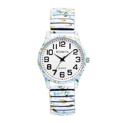 Imagen de JewelryWe Reloj Elástico Números Grandes: de Cuarzo Analógico Unisex para Mujer Boho HD Fácil Leer Correa Extensible Acero Inoxidable Ocio Negocios Regalos