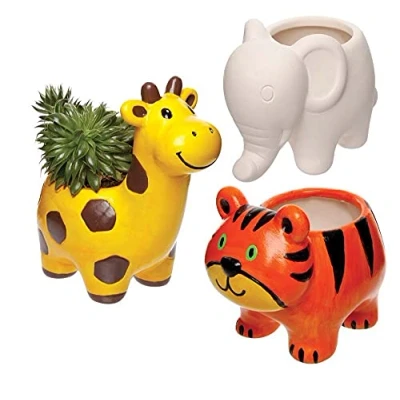 Imagen de Baker Ross FE220 Macetas de Cerámica Animales la Jungla Caja 3, proyectos arte y manualidades creativos para pintar que los niños hagan, personalicen decoren
