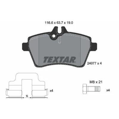 Imagen de TEXTAR 2407701 Juego de pastillas freno preparado para indicador desgaste con tornillos pinza accesorios MERCEDES BENZ: Clase A