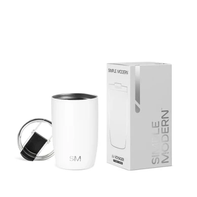 Imagen de Simple Modern Travel Coffee Mug Tumbler with Clear Flip Lid Reusable Insulated Stainless Steel Thermos Cold Brew Iced and Tea Cup Voyager Collection 12oz (350ml) Winter White
