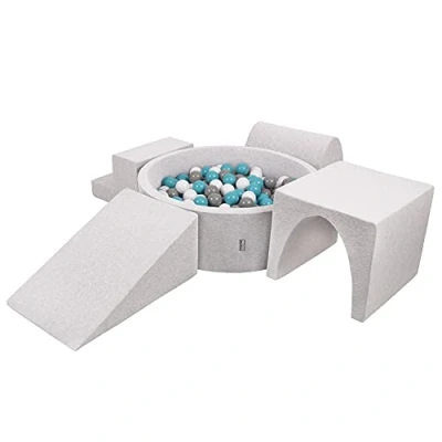 Imagen de KiddyMoon Parque Infantil De Espuma con Rodondo Piscina Bolas (300 Bolas) para Niños, Gris Claro:Gris/Blanco/Turquesa