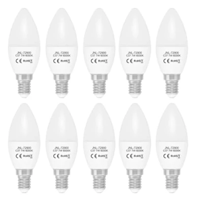 Imagen de Jandei 10 x Bombilla Led E14 Tipo Vela C37 de 7W Equivalente a 60W, 330º Apertura (Blanco Frío 6000K). Perfecto para Salón, Cocina, Escritorio, Mesilla Noche, Habitación, Oficina.