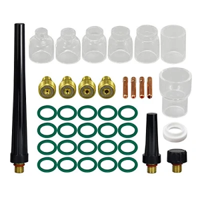 Imagen de RIVERWELD Cuerpo de pinza lente gas TIG 13N21 45V42 (1,0 mm) 13N22 45V43 (1,6 45V44 13N23 (2,4 45V45 13N24 (3,2 Copa vidrio No.4 WP 9 20 25 Antorcha soldadura 39 piezas