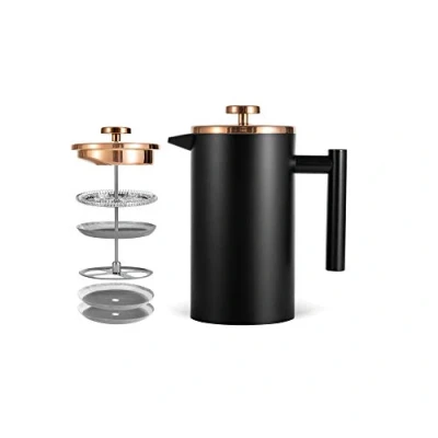 Imagen de MaxMiuly cafetera French Press 0,35 litros, pequeña de doble pared, acero inoxidable, prensa francesa, incluye filtro repuesto 350 ml, 2 tazas, color negro