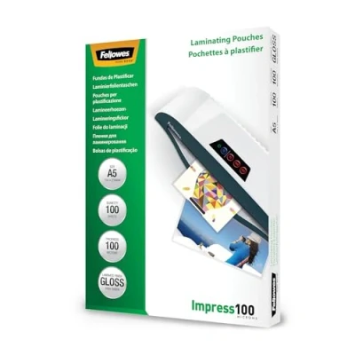 Imagen de Fellowes 5351002 Pack de 100 fundas para plastificar, A5, acabado brillo, micras