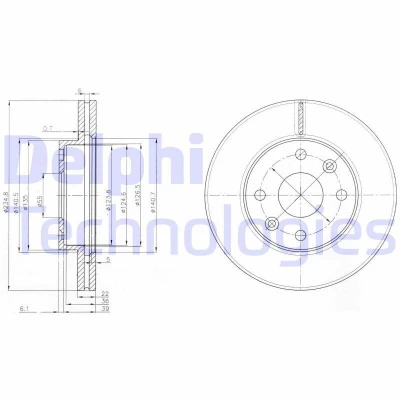 Imagen de DELPHI BG3802 Disco de freno 235 22 4 ventilado aceitado sin procesar cojinete rueda, anillo sensor ABS KIA: Rio I Familiar, Berlina