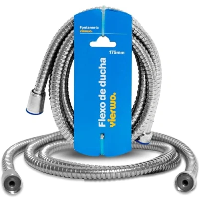 Imagen de Flexo de Acero Inoxidable para Ducha con Juntas Latón y Rosca hembra 1/2&quot;, Extensible 1,70 a 2 Metros, Manguera Enrollable que Mantiene la Presión del Agua