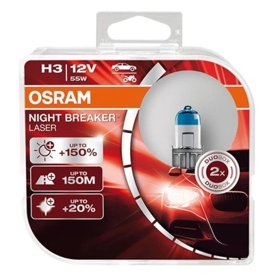 Imagen de OSRAM NIGHT BREAKER LASER H3, +150% más de luz, lámpara halógena para faros, 64151NL HCB, coche 12 V, caja dúo (2 lámparas)