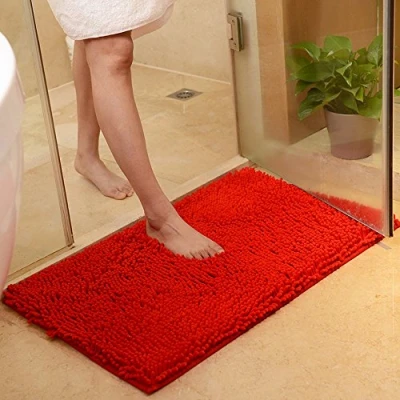 Imagen de ele ELEOPTION Suave Shag Alfombra de ba?o Cocina Puerta Pies Estera Tira Antideslizante Absorbente Felpudo Alfombras Ducha Peluda 50 x 80 cm, Rojo