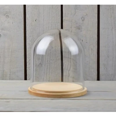 Imagen de EMH Campana circular de cristal soplado con base madera, 16 x 15 cm