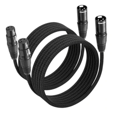 Imagen de SONICAKE cable XLR para micrófono conector macho a hembra de 3 pines nylon trenzado Negro (3M 2 Pack)