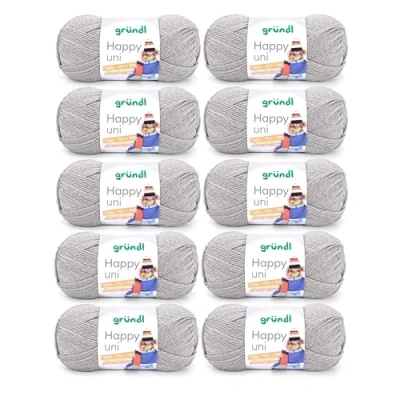 Imagen de Gründl Happy Uni, 10 Knäuel à 100 g (Hilo de Lana para Tejer y Hacer Ganchillo, antipilling, 250 m, tamaño Aguja 4 5, x g), Gris Guijarro, 100% poliacrílico, kieselgrau, One Size, 1000
