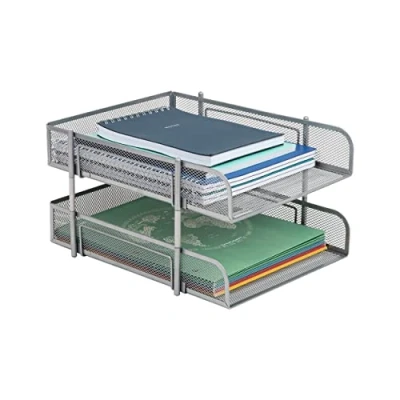 Imagen de Mind Reader Tamaño carta, apilable, soporte para archivos y documentos, organizador de escritorio, malla metálica, plata, 1 pieza