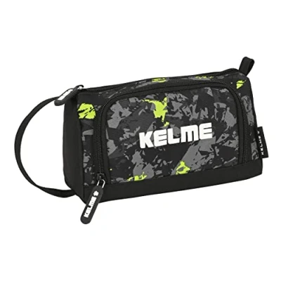 Imagen de Safta Kelme Jungle Portatodo con Bolsillo Desplegable Vacío, Estuche Infantil, Niño, Ideal para Niños, Cómodo y Versátil, Calidad Resistencia, 20x8.5x11 cm, Color Negro, Lima Gris