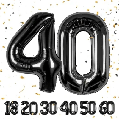 Imagen de Globos de Cumpleãnos Numeros 40 Noir,101 CM Globo Gigantes Grandes Decoracion,Globo Numero Niño Niña Adultos decorazione,Vuelan con Helio