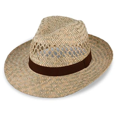 Imagen de fiebig Sombrero de Fedora con Cinta marrón para el Sol Hombre y Mujer Bogart en 100% Paja Verano ala Ancha (61 XL)