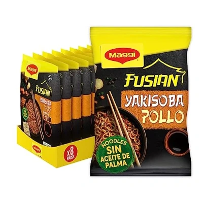 Imagen de MAGGI Fusian Yakisoba pollo Noodles de trigo con salsa, hortalizas deshidratadas y condimiento sabor a Pack 8 x 120g