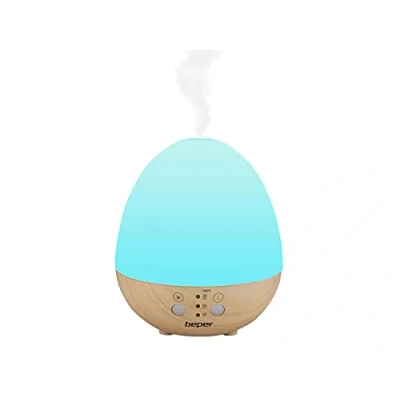 Imagen de BEPER P205DIF001 Difusor de Aceites Esenciales, Aroma, 5 W, Tecnología Ultrasónica, Luz LED 7 Colores, Modo Continuo, Temporizador Seleccionable, Efecto Madera/Blanco