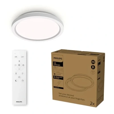 Imagen de Philips LED, plafonnier télécommandé, rond, 30 cm, gradable, lumière blanche réglable, salon, chambre à coucher, pas de scintillement ni d&#039;éblouissement, design moderne, blanc/noir