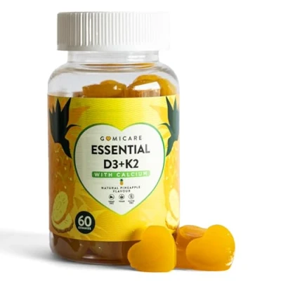 Imagen de Gomicare Gominolas D3 y K2 con 250 mg de Calcio 1000 UI Apto para niños 60 Sin Azúcar Gluten Vitaminas el sistema inmunitario defensas Músculos, Huesos
