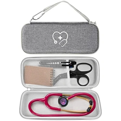 Imagen de ProCase Funda de Goma EVA para Fonendoscopio, Estuche Dura Estetoscopio 3M Cardiology III Classic II Lightweight S.E Master Caja Fonendo con Asa Portátil Gris