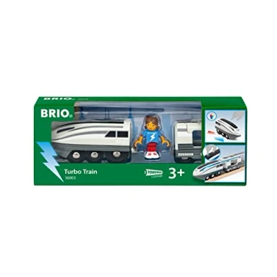Imagen de BRIO 36003 Turbo Train Tren de juguete a pilas para niños partir 3 años, azul/blanco