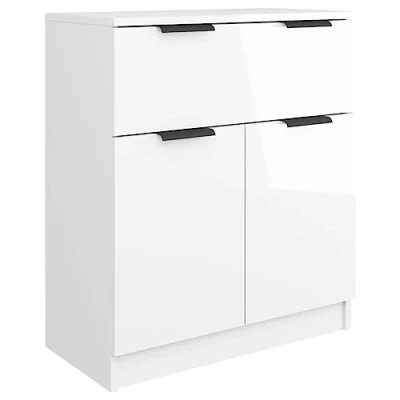 Imagen de vidaXL Aparador Armario Auxiliar Alacena Mesa Consola Entrada Pasillo Vestíbulo Recibidor Mueble de Madera Contrachapada Blanco Brillante 60x30x70 cm