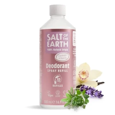Imagen de Natural Deodorant Spray Refill by Salt of the Earth, Lavender &amp; Vanilla Vegan, Long Lasting Protection, Leaping Bunny Approved, Made in UK 500ml