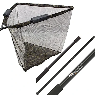 Imagen de DNA Leisure Red de aterrizaje doble flotador 42 pulgadas para pesca carpa en camuflaje con mango telescópico 2 m y funda NGT