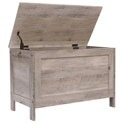 Imagen de HOOBRO Taburete de Almacenamiento, Caja para Juguetes con Bisagras Seguridad, Estantería Juguetes, Banco Entrada Robusto, Armario Madera, Fácil Montar, Gris EBG75CW01G1