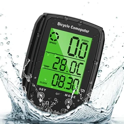 Imagen de URAQT Cuentakilometros Bicicleta, Velocimetro Bicicleta 19 Funciones, Impermeable Ciclocomputador con Pantalla LED de Retroiluminación y Soporte, Control Tactil, para Speed Track