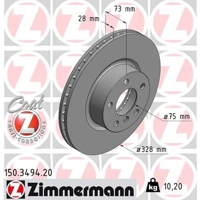 Imagen de ZIMMERMANN COAT Z 150.3494.20 Disco de freno 328 28 6/5 5 120 ventilación interna revestido altamente carbonizado BMW: X3, X4