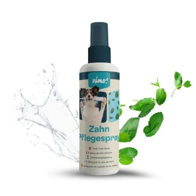 Imagen de nimo® Spray dental para el cuidado perros, gatos y mascotas con menta manzanilla natural contra sarro, mal aliento, dental, limpieza