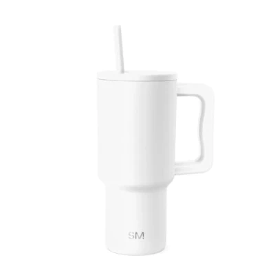 Imagen de Simple Modern Vaso Térmico con Pajita y Asa Taza Termica café para Llevar Botella de Agua Acero Inoxidable Aislado helado Trek 890ml Almond Birch