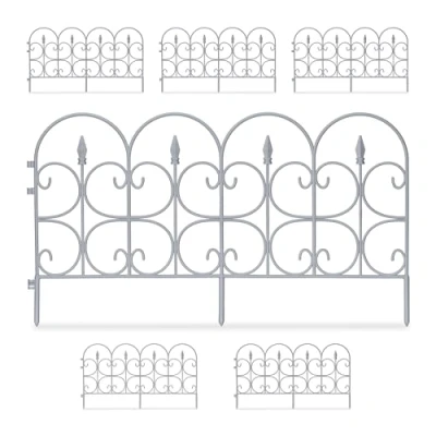 Imagen de Relaxdays Beetzaun Kunststoff 6er Set Pack 6 Vallas de Jardín, Paneles Plástico, 38 x 68,5 cm c/u, Bordes Decorativos Césped con Estaca, Retro, Gris, 68.5 1.5