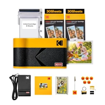 Imagen de KODAK Mini 2 ERA 4PASS Impresora de Fotos Portátil (5,3x8,6cm) (Impresora + Pack Regalo con 68 Hojas (8 Iniciales 60 Hojas), Amarillo)