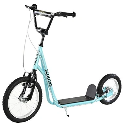 Imagen de HOMCOM Scooter Patinete para Niños Mayores de 5 Años con 2 Neumáticos Caucho Inflable Doble Freno Manillar Ajustable en Altura Soporte 100 kg 135x58x88 94 cm Azul