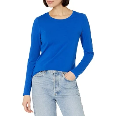 Imagen de Amazon Essentials Camiseta de Cuello Caja, Manga Larga y Ajuste Clásico (Disponible en Tallas Grandes) Mujer, Azul Brillante, XXL
