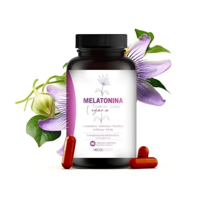 Imagen de Melatonina Vegana Complex 1,9 mg Ayudar a Conciliar el Sueño Suplemento Alimenticio con L Triptófano, Valeriana, Pasiflora, Griffonia y Vitamina B6 90 cápsulas Vegetales