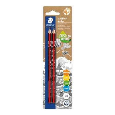 Imagen de Staedtler Jumbo 1285 0 BK2 Lápiz de escritura (fabricado en Alemania, con 2 lápices 2B, superficie suave, antideslizante, fabricado Alemania)