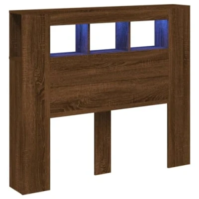 Imagen de vidaXL Cabecero LED, Cabecera con Almacenaje, Cabezal de Cama, para Dormitorio, Madera Ingeniería Roble Marrón 120x18,5x103,5 cm