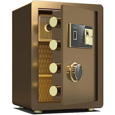 Imagen de caja fuerte, fuerte biométrica for el hogar, de seguridad con huellas dactilares teclado digital, antirrobo gabinete interior privado hotel oficina en casa(