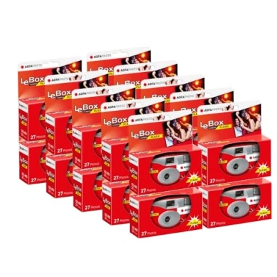 Imagen de AGFA Photo 601020 Cámara desechable LeBox Flash, 27 Fotos, Lente óptica de 31 mm, Color Gris y Rojo