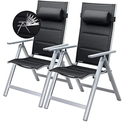 Imagen de CASARIA® Sillas de Jardín Exterior Ajustable 8 Posiciones Carga 120KG Aluminio 2 Unid. Plegables Terraza Balcón